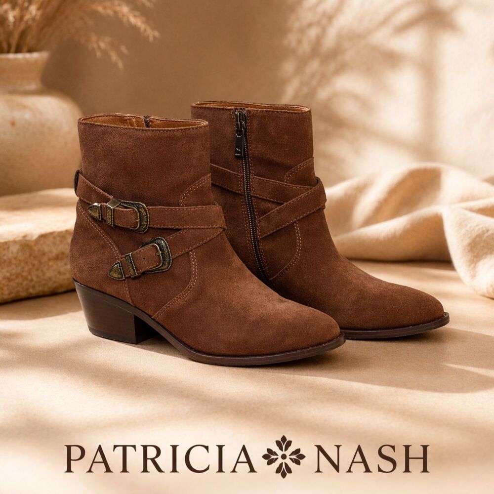 Patricia Nash Sandra Brown Suede Ankle Booties Western Cowgirl Boots Sz 9